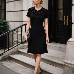 Diane von Furstenberg Black Wool Ruffle Collar 90s Quiet Luxury Minimalist